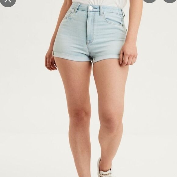 American Eagle AEO next level stretch curvy hi-rise shortie jean shorts 0 - Picture 1 of 8